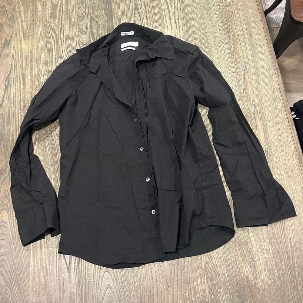 Calvin Klein Button-Up Shirt Long Sleeve Non-Iron Stretch Collared Gray Size L